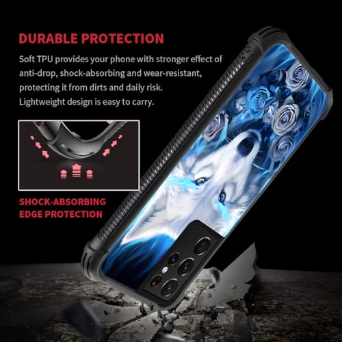 CARLOCA Compatible with Samsung Galaxy S21 Ultra Case,White Wolf Flower Pattern Design for Girl Boy Shockproof Anti-Scratch Case for Samsung Galaxy S21 Ultra by CARLOCA - Image 6