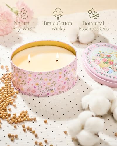 Image of M&SENSE Dual-Wick Peony Scented Candle 12oz | 2 Wick Spring Soy Candles, Natural Soy Wax, Floral Scented, Gift for Her Women