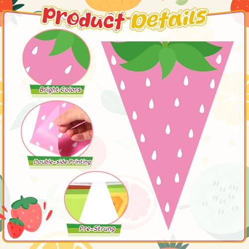 Image of Gersoniel 5 Pieces Fruit Party Decorations Tropical Fruit Pennant Banner Bunting Pre-Strung Paper Triangle Flags Twotti Frutti Themed First Birthday Decor for Baby Shower Wedding Party Favors Supplies