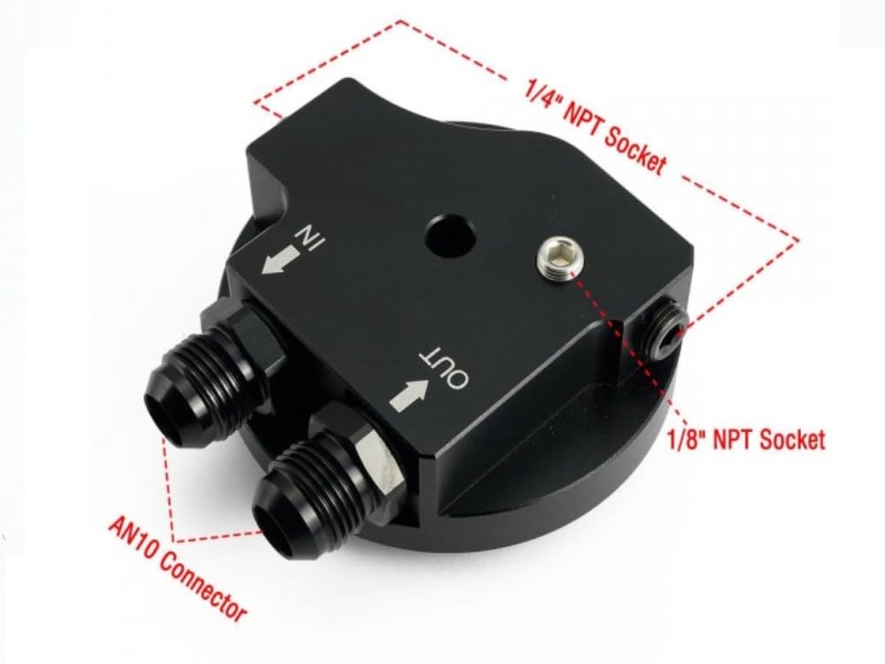 Coperchio filtro olio adattatore radiatore olio alluminio nero anodizzato olio Dash10 AN10 2 connettori 1/8" 1x 1/4" NPT per sensori di temperatura e pressione per 3 serie 5 E36 E46 M3 Z3 Z4 M50 S50