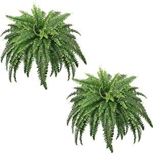 45″ Fake Ferns, Realistic Large Artificial Bush Plants, 2 Artificial Boston Ferns with 59 Fronds for Outdoors Planter Indoor Home Garden Porch Decor
