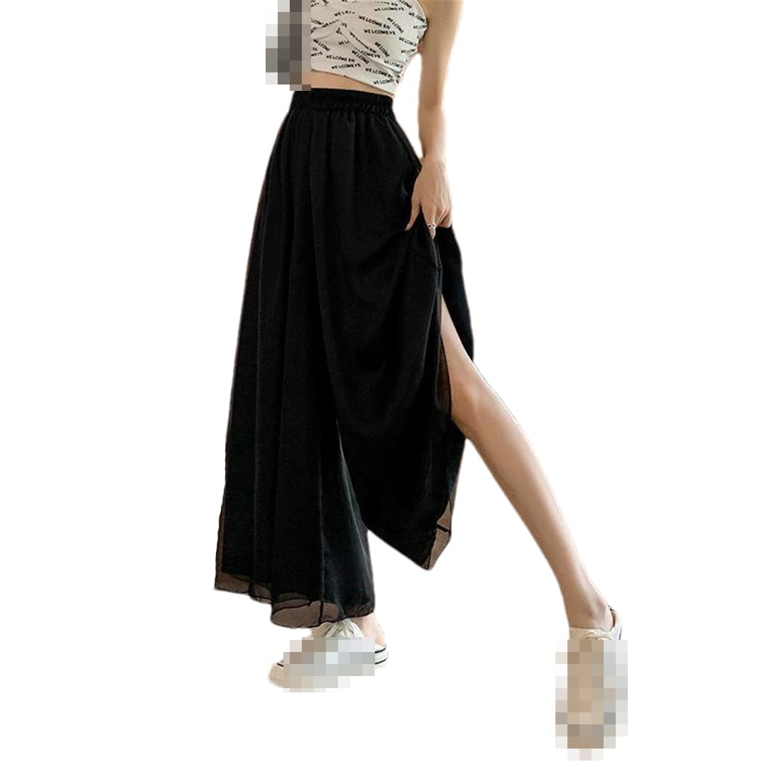 Deepsko Womens Summer Loose Chiffon Cropped Elastic Waist Wide Leg Pants