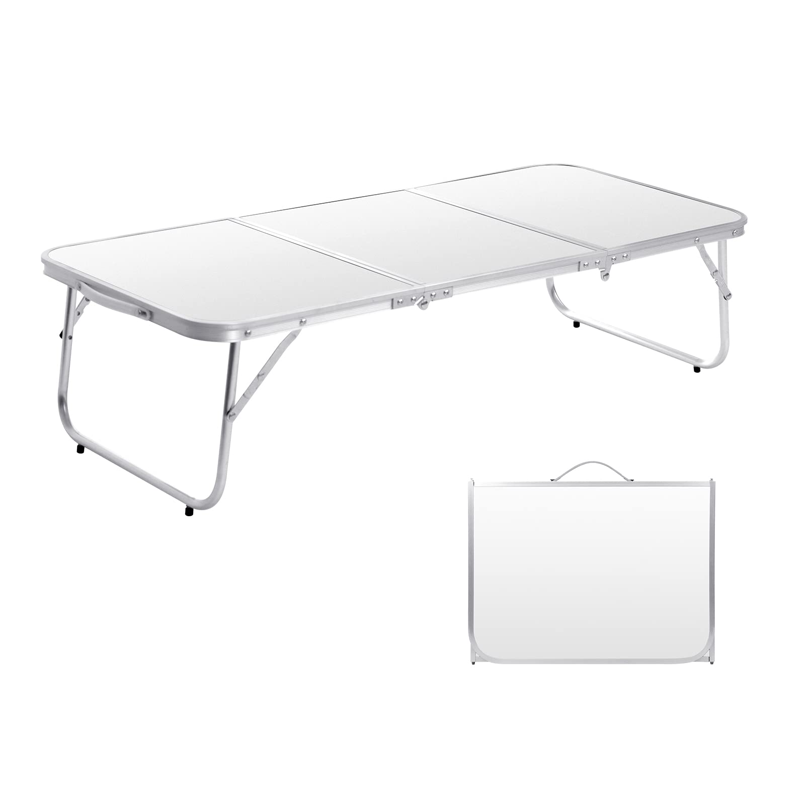 Small Camping Table 35.2 inch Folding Picnic Table Foldable Low Camp Table Portable Short Aluminum Outdoor Floor Short Beach BBQ White 35.2×15.7 inch