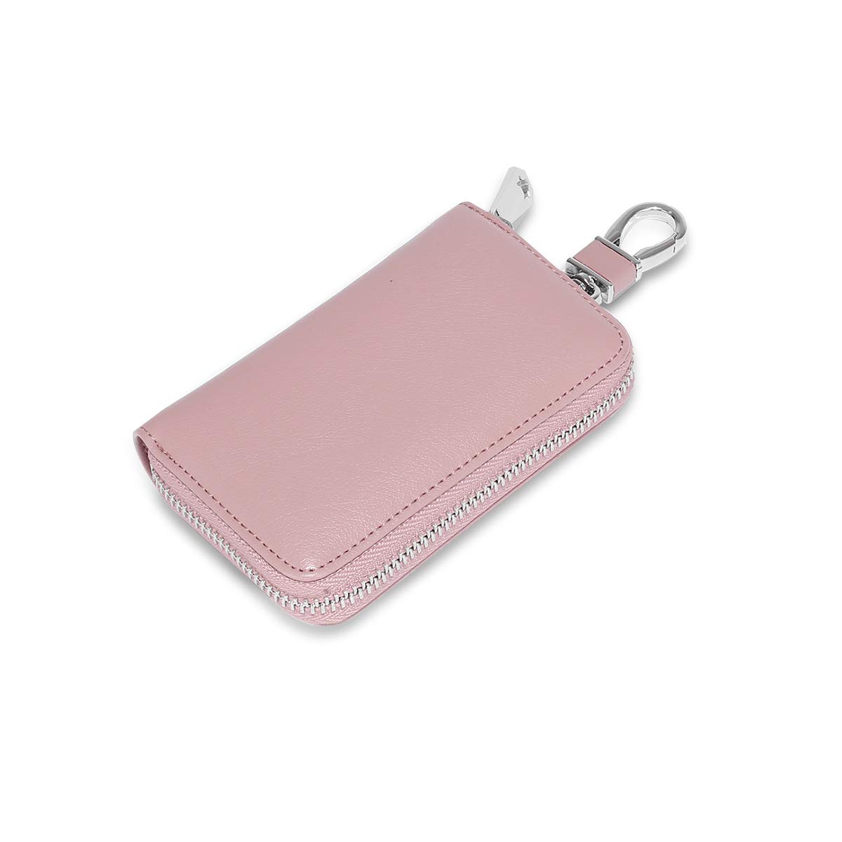 PORRASSO Cuero Estuches de Llave Cartera Llavero Clave del Coche Titular Portátil Impermeable Key Case con 6 Ganchos para Hombres Mujeres Rosado