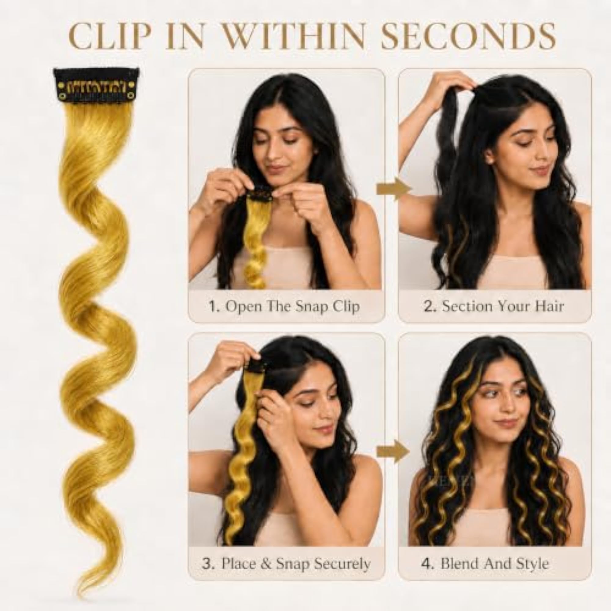 21 Inch Curly Colored Hair Streak Clip-On Extensions