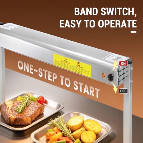 24-Inch Food Heat Lamp, 750W Commercial Food Warmer Lamp Electric Strip Heater Overhead Stainless Steel Heat Lamps for Buffet Restaurant Parties Catering, Sliver 115V