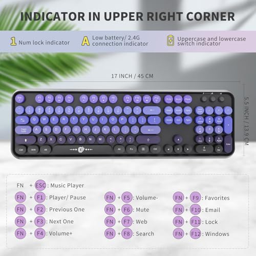 Image of Wireless Keyboard and Mouse Combo, 2.4G USB Cordless Round Keyboard and Mouse for Laptop Computer TV (102 Keys Purple Black)