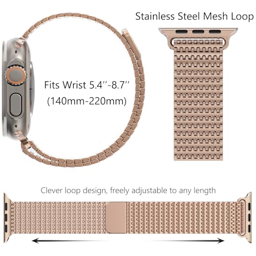 Image of WINGLE Magnetic Mesh Loop for Apple Watch Band Ultra 3 /2 /1 Band 49mm 46mm 45mm 44mm 42mm 40mm 41mm 38mm Men Women, Stainless Steel Adjustable Metal Strap for iWatch Series 11 10 9 8 7 6 5 4 3 2 1 SE