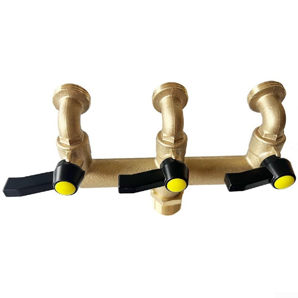 1 pz erogatore rubinetto, rubinetto da giardino in ottone a 3 vie con valvola a sfera di deviazione con ingresso NPT e uscita GHT consente di collegare contemporaneamente due timer di irrigazione (3/4