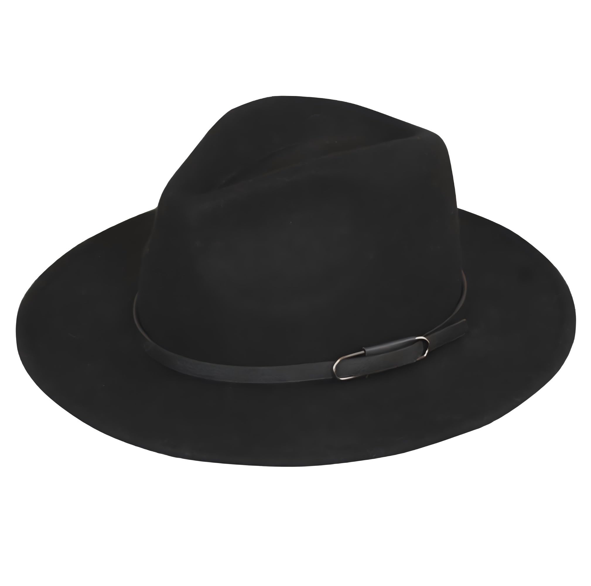 Ericotry Cappello Fedora con tesa larga – Classico cappello in feltro nero con fibbia per cintura, Trilby, Panama, stile derby, Nero , m