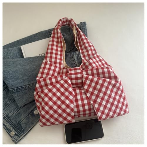 Bolso Tote con moño a cuadros para mujer, gran capacidad miniatura 5