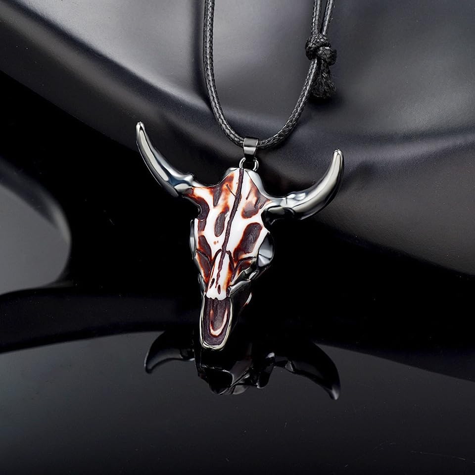 Bohemian White Black Tauren Cow Pendant Bull Head Necklace Sweater Chain Gold Color Horn Stylish Women Men Skull Jewelry3