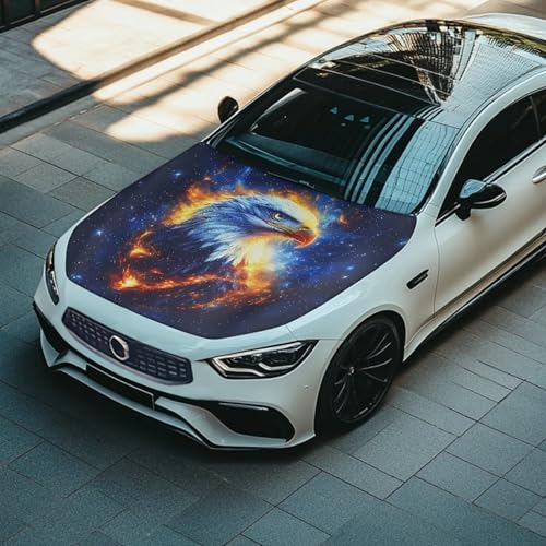 Image of Car Hood Cover Protector,Car Hood Wrap Blanket,Outdoor Sunshade Automotive Exterior Accessories for Most Sedan Small SUV Truck Black Eagle Pattern Design