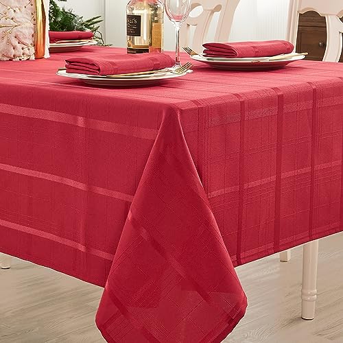 UKOMIUT Rectangle Plaid Jacquard Tablecloth, Waterproof Washable Checkered Table Cloth, Solid Fabric Table Cover for Indoor or Outdoor use. (Red, 60 x 84 Inch (6-8 Seats))