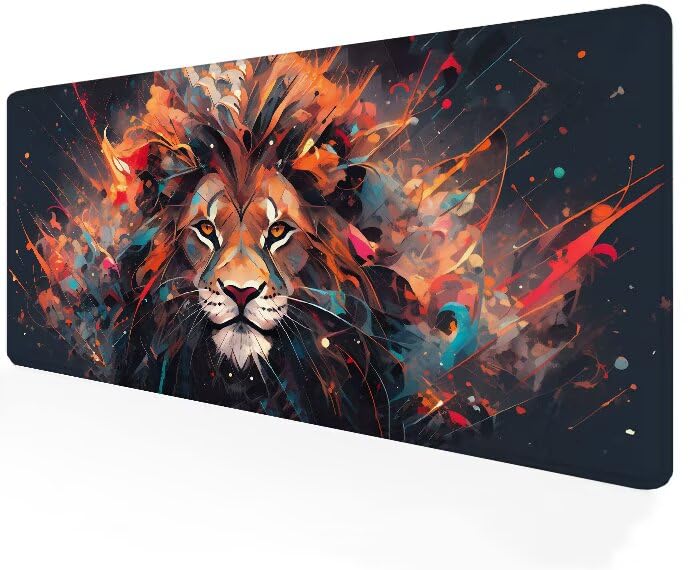 Tapis de souris XXL lion 100x40 cm en caoutchouc lavable pour bureau gamer
