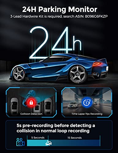 Image of AZDOME 4K 5G WiFi Dash Cam for Car Front and Rear, 3.18 inch IPS Screen Dashcam, Dashboard Camera, 4K+1K Dual Dash Cam Built-in GPS WDR IR Night Vision, 24H Parking Mode Black- Car Accessories - 256GB