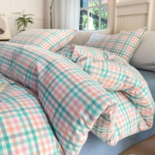 Image of LifeTB Queen Comforter Set Multi-Colored Gingham Comforter Modern Style Checkered Pattern Comforter Set Colorful Grid Plaid Bedding Comforter Fluffy Soft Lightweight Grid Bedding Set Breathable