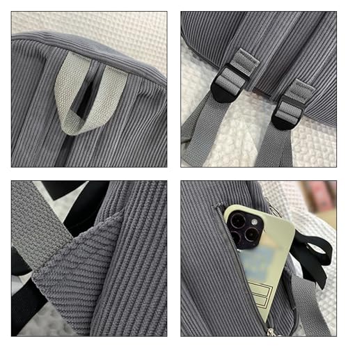 Preppy Bow Backpack for Women, Corduroy Coquette Korean Bookbag, Cute Aesthetic Y2K Large Travel Rucksack with Bows (【Grey】)4