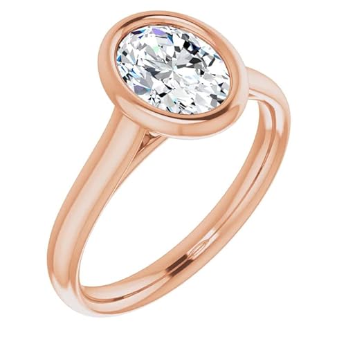 10K Solid Rose Gold Handmade Engagement Ring 2 Ct Oval Cut Moissanite Diamond Solitaire Wedding/Bridal Ring For Women/Her Diamond Rings Set (4.5) #TOP1