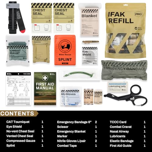 RHINO RESCUE IFAK Refill Kit 17Pcs with CAT Gen-7 Tourniquet, Emergency Tactical First Aid Kit Medical Supplies, IFAK Trauma Kit Combat Pack for Trauma Wound Care, Gunshot, Survival, Car & Camping - Image 3