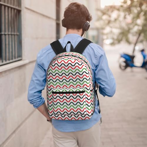 Watermelon Black Red And Green Wave Pattern Fashionable Daypack 17 Inches Zippers Backpack Double Shoulder Bag for Women Men4