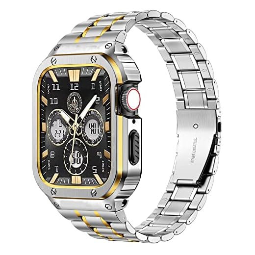 MioHHR Correa de acero inoxidable con funda compatible con Apple Watch Series 8/7(41mm) Series 6/5/4/SE(40mm),Correa resistente con funda protectora de metal para iWatch Band Men