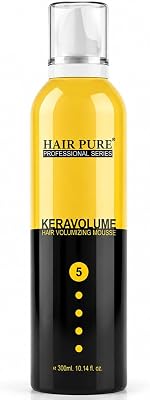 Pure Keravolume Hair Volumizing Mousse Enrich with Keratin for Men & Women | Strong Hold Hair Styling Mousse | Long Lasting Volume & Shine | Non-Sticky Lightweight Formula | All Hair Types | 300ml