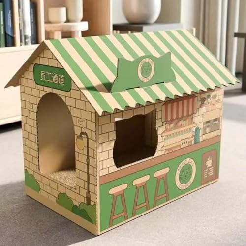 Brfveob 猫用爪とぎボード、猫用ベッド、段ボール製猫用ハウス、一体型縦型ハウス、耐摩耗性厚手段ボール製爪おもちゃ (グリーン)