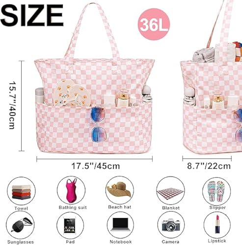 Image of Waterproof Beach Tote Pool Bags for Women Ladies Extra Large Gym Tote Carry On Bag With Wet Compartment for Weekender Travel