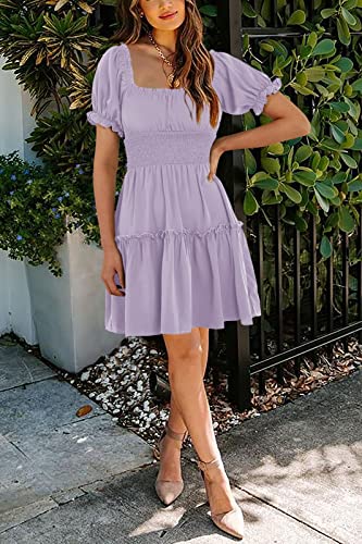 Image of Womens Babydoll Mini Dress Casual Square Neck Short Sleeve Summer Dresses