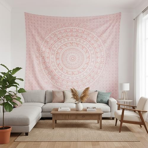 Image of Craft Trade 54x84 Inches Psychedelic Pink Cotton Mandala Ombre Wall Hanging Tapestry