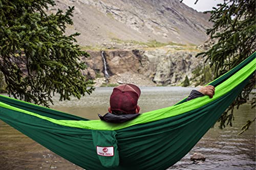 Tahoe Trails Double Camping Hammock For 2 People With Tree Straps, Lightweight Portable Nylon Parachute Hammock For Hiking, Traveling, Backpacking And Backyard, Forest Green & Light Green #TOP5