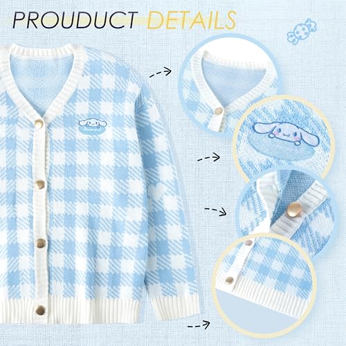 Image of Kawaii Cartoon Cardigan Sweaters for Women Girls Long Sleeve Open Front Knit Cardigans Plaid JK School Uniform