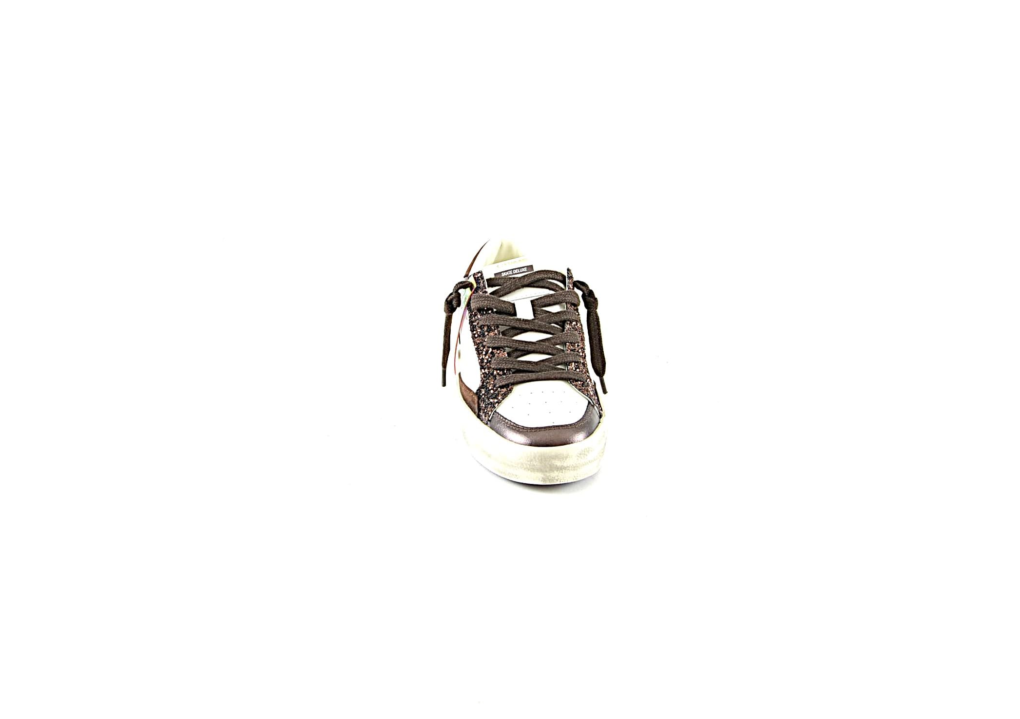 Gnerico Crime London Sneakers Basse Donna Pelle Bianca e Bronzo con Glitter Numero 36