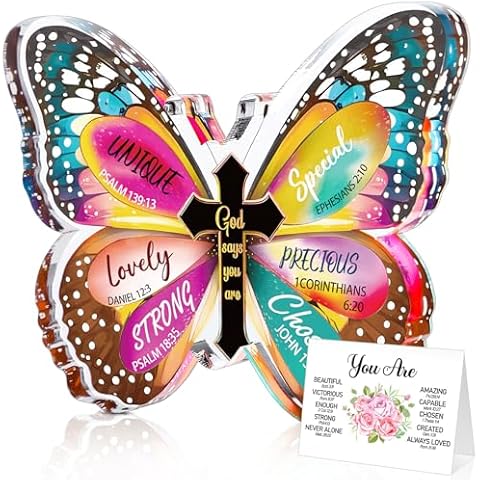 Christian Gifts for Women with Greeting Card Inspirational Birthday Gifts Religious Spiritual Gifts for Christmas Her Mom Girl Friend Sister Butterfly Christian Home Decorative Acrylic Signs Plaque Cover