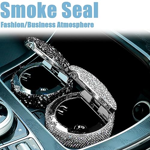 Image of BESULEN Bling Car Ashtray, Portable Auto Cigarette Ashtray with Lid, Cigarette Smokeless Cylinder Cup Holder with LED Light Indicator, Crystal Diamond Auto Accessories for Home, Office (White)