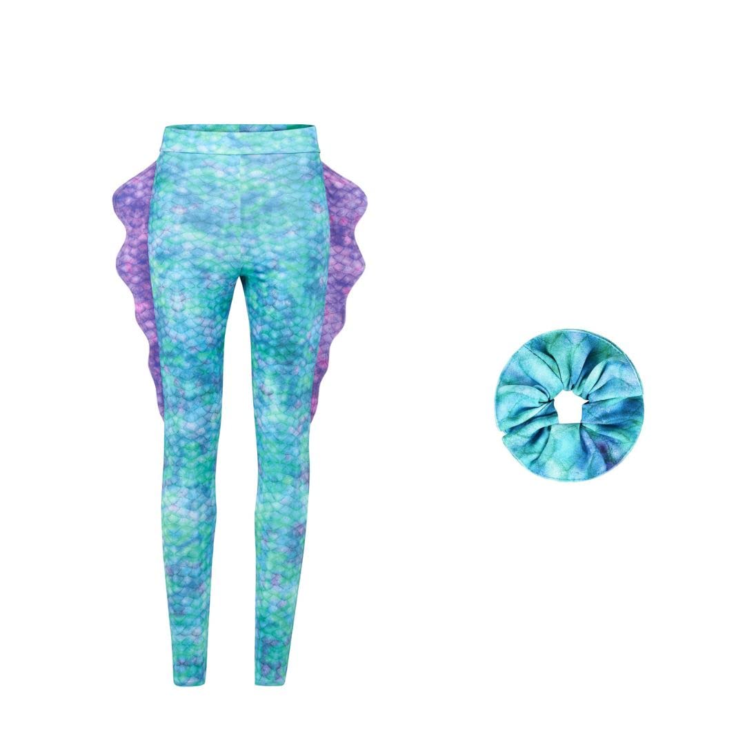 Mermaid Planet Women's Sea Snake Woman's Vivid Colour Swimming Mermaid Leggings And Matching Scrunchie. Size 14-16