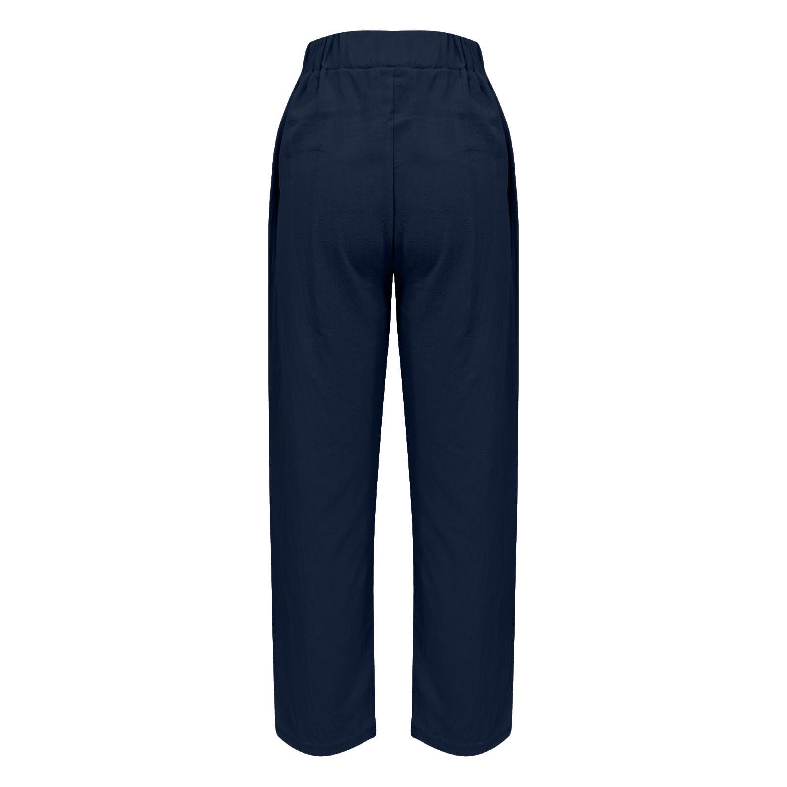 Generisch Pantalon d'été léger en lin pour femme - Pantalon sarouel décontracté avec poches - En mousseline de coton et lin - Confortable - Aéré - Couleur unie - Élégant - Doux - Pantalon de plage