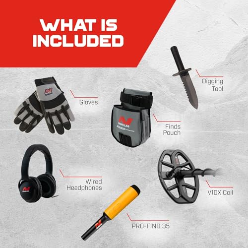 Image of MINELAB Vanquish 460 Bundle, Includes Metal Detector, PRO-FIND 35 Pinpointer, Digging Tool, Finds Pouch, and Gloves