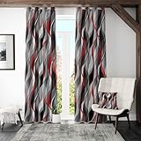 weesire Red and Grey Curtains Modern Striped Decorative 50% Light Blocking Darkening Grommet Red Curtain for Living Room Villa, Bedroom Gray and Red 2 Panels Set, 52x84 Inches