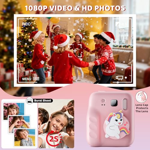 Kids Camera for Instant Print, Front & Rear Dual Cameras 1080P HD Digital Camera with 32GB Card Christmas Birthday Toys Gifts for Age 3 4 5 6 7 8 9 Years Old Girls - Image 5