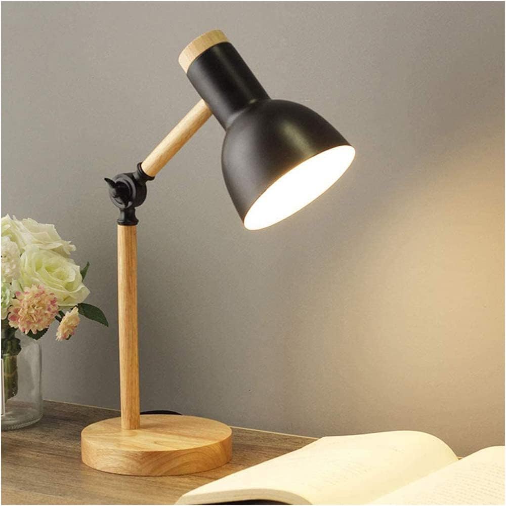 LIMIOFAQ Wooden Table Lamp with Eye Protection, Desk Lamp for Bedroom, Modern LED Table Lamp with Warm Light, Reading Lamp Study Nightstand Light for Girls Students,Black
