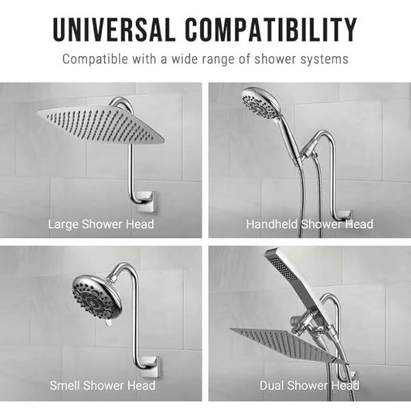 G-Promise All Metal S Shaped Shower Arm with Flange, Wall Mounted Stainless Steel High Rise Gooseneck Pipe Replacement, 10-Inch Lift Height, Compatible with Fixed Shower Head (12 Inch, Chrome) by G-Promise - Image 2