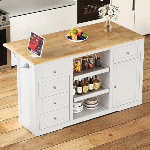 RoyalCraft 59'' Kitchen Island with Storage and Drop Leaf, Kitchen...