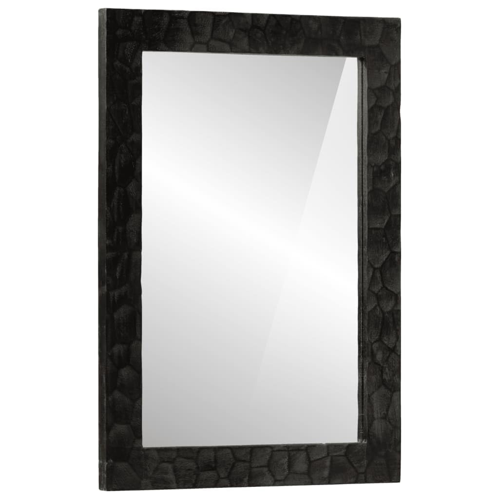 Badspiegel Schwarz 50x70x2,5 cm aus massivem Mangoholz mit Glas, Wandmontage für Flur, Bad und Schminktisch, klarer Spiegel für Kosmetik und Rasur