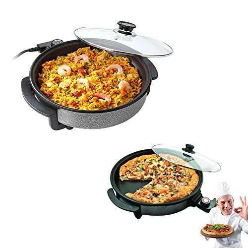 Sartén eléctrica Especial para Pizza, Paella, Carnes antiadherente - Tapa de Cristal,...