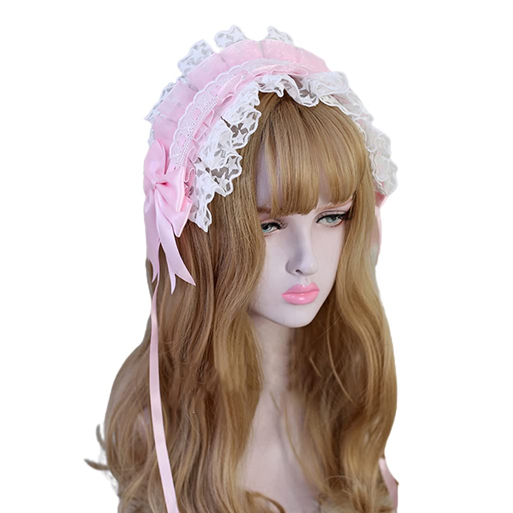 Fentency Ruffled Headband Sweet Star Embroidery Lace Ribbon Bow Hairband with Hairpins Anime Maid Cosplay Headdress