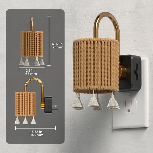 Image of L LOHAS LED Night Lights Plug into Wall, Boho Fabric Cylinder Decor Night Light with Tassel, Dusk to Dawn Sensor, 0-100LM Dimmable Night Lights, Vintage Nightlight for Bedroom, Living Room, Hallway
