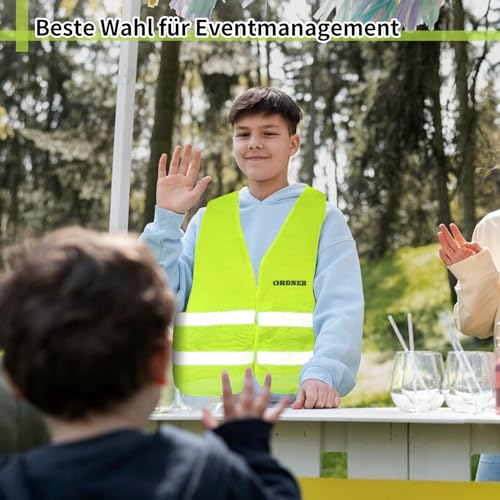 jiawaggag 10 Stück Ordner westen warnweste mit aufdruck ordner warnwesten gelb sicherheitsweste ordner Signalweste Reflektionsstreifen XL Fluoreszierendes Gelb