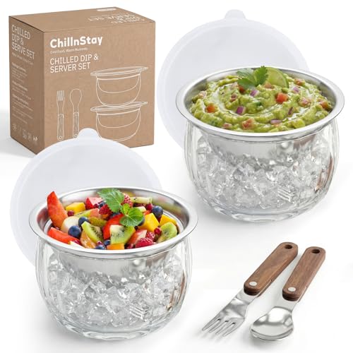 Chilled Dip Bowls with Lids 2-Pack Dip Bowl with Ice Holder